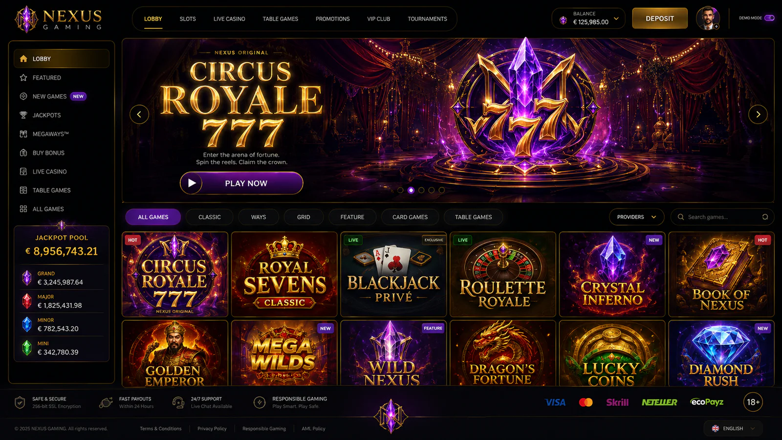 Nexus Casino player lobby